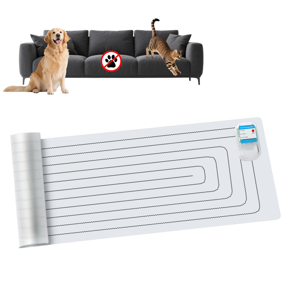 PAPARELA Scat Shock Mat setup on a kitchen counter deters pets from forbidden surfaces