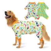 PAPIAMEN dinosaur dog pajamas front view with cozy velvet fabric for warmth and mobility.
