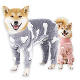 PAPIAMEN dog pajamas coral velvet grey bone-pattern front for warmth and comfort.