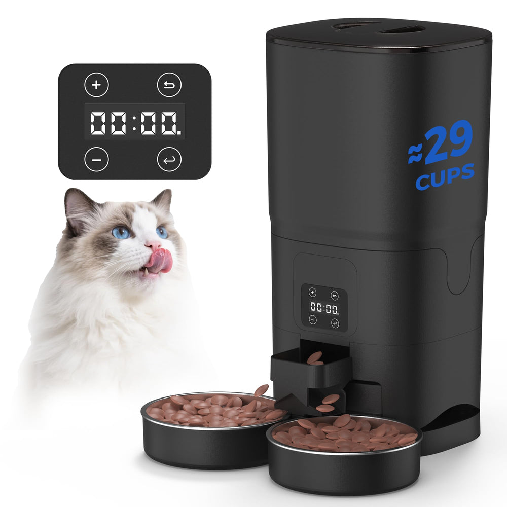 PAPIFEED automatic cat feeder showing six-meal schedule display for two cats