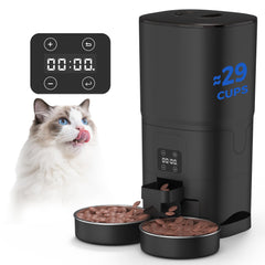 PAPIFEED automatic cat feeder showing six-meal schedule display for two cats