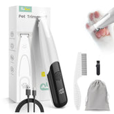 PAPMINI dog paw-trimmer with LED light highlighting paws for precise grooming.