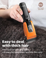 PAPMINI LED display closeup shows three-speed control for tailored grooming