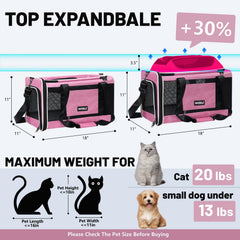 PAPZER Top-Expandable Cat Carrier top extended pink showing extra headroom