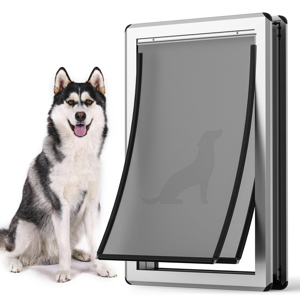 Parab House aluminum XL dog door frame shows sturdy, rust-resistant construction.