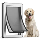 Parab House large dog door exterior frame shows rust-resistant aluminum durability for daily use