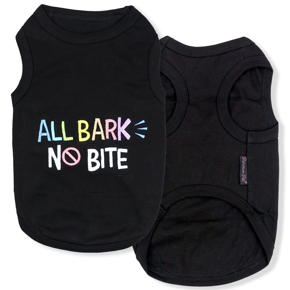 Parisian Pet All Bark No Bite embroidered t-shirt front view, comfortable for daily walks.