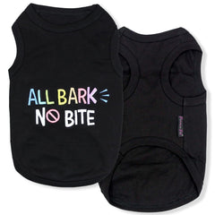 Parisian Pet All Bark No Bite embroidered t-shirt front view, comfortable for daily walks.