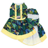 Parisian Pet Amazonia dress with leafy pattern for tropical-inspired strolls and sunny-day comfort