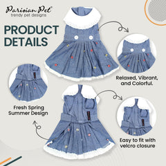 Parisian Pet Chambray Overall Dress features lightweight fabric for sunny days