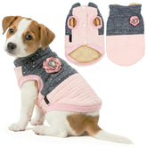 Parisian Pet Christmas dog jacket pink quilted with flower detail offers stylish warmth
