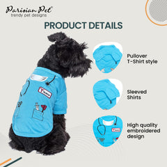 Parisian Pet Doctor Woof Shirt sleeve embroidery close-up highlights premium look.