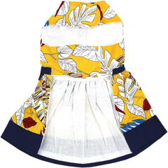 Parisian Pet dog dress tribal leaves back view, comfortable all-day wear for events.