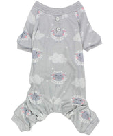 Parisian Pet dog pajamas gray cloud design for cozy lounging and night sleep.