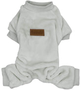 Parisian Pet dog pajamas in grey on a relaxed dog for cozy warmth