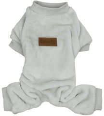 Parisian Pet dog pajamas in grey on a relaxed dog for cozy warmth