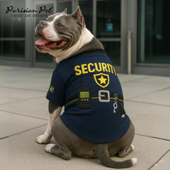 Parisian Pet Woofficer shirt worn by a dog showcases lightweight, breathable fabric