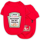 Parisian Pet dog shirt embroidered ketchup text for playful photo moments