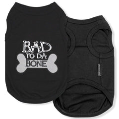 Parisian Pet Dog T-Shirt front view with Bad to Da Bone embroidery for chic everyday wear.