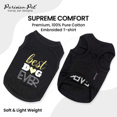 Parisian Pet dog-tshirt-sleeveless-black-back highlights lightweight wear for hot days and easy movement.