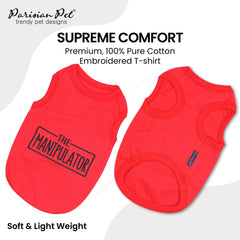 Parisian Pet dog tshirt sleeveless red with breathable cotton for hot days