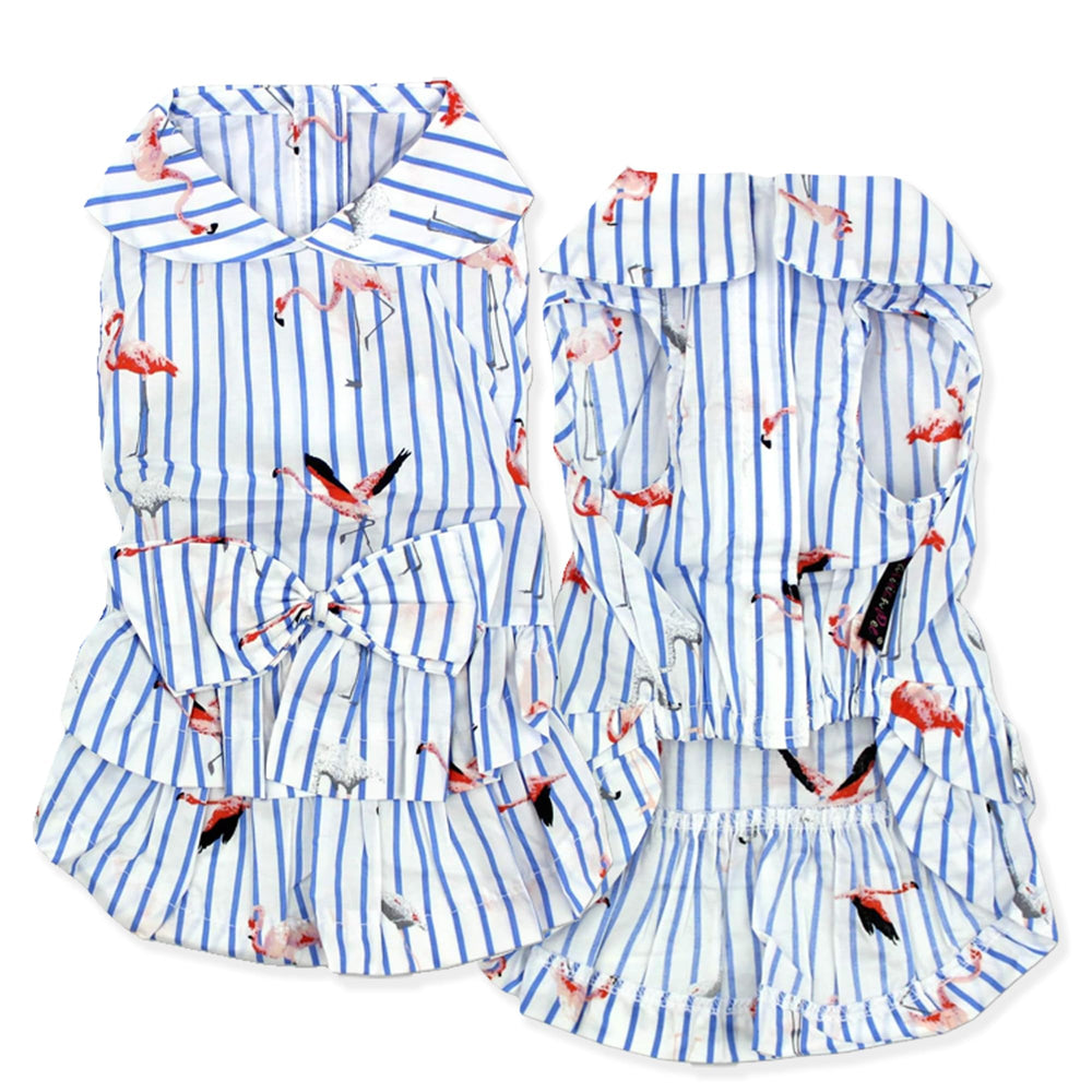 Parisian Pet Flamingo Summer Dress front view with playful print for sunny strolls