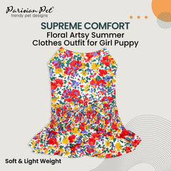 Parisian Pet floral print fabric closeup shows vibrant pattern and soft cotton feel.