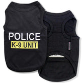 Parisian Pet Police K-9 Unit embroidered t-shirt on a dog for daily walks and loyalty.