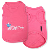 Parisian Pet Princess dog t-shirt front view highlights embroidered Princess for stylish daily wear.