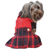 Parisian Pet Scottish Red Dress plaid pattern closeup highlights festive styling for events