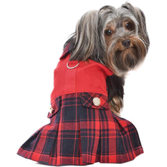 Parisian Pet Scottish Red Dress plaid pattern closeup highlights festive styling for events