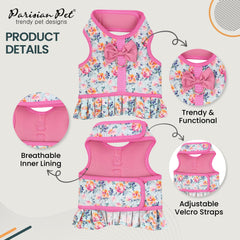 Parisian Pet Spring Blossoms Harness Dress adjustable straps provide snug, customizable fit.