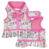 Parisian Pet Spring Blossoms Harness Dress front view showcases secure fit for daily walks.