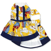 Parisian Pet Tribal Leaves Dress front view highlights tropical print for sunny beach outings.