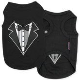Parisian Pet tuxedo-tshirt embroidery closeup highlights durable stitching for everyday wear.