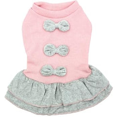 Parisian Pet winter pink bow dress back detail for festive walks and stylish warmth