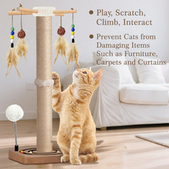 PAROTO Tall Cat Scratching Post hanging toys boost engagement during play sessions.