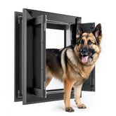 PATAPLUS aluminum dog door large frame close-up showing sturdy construction and secure weather sealing