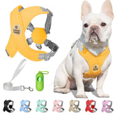 Patas Lague dog harness yellow front view emphasizes bright visibility and comfortable fit