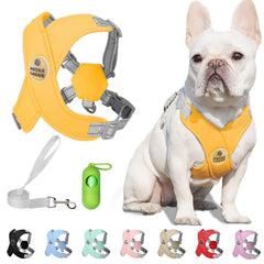 Patas Lague dog harness yellow front view emphasizes bright visibility and comfortable fit