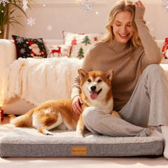 Patas Lague orthopedic XL dog bed ivory side view shows roomy sleep space
