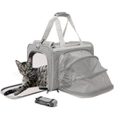 PATAZONE soft-gray cat carrier, front view, optimized for travel comfort.
