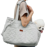 Patazone pet carrier bag grey front view highlighting style and portability for hands-free outings.