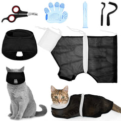 Patelai cat bathing bag front view showing secure restraint during bath time