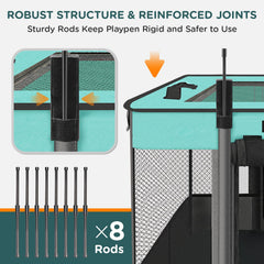 PAW BALLET playpen ventilation image highlights 360° mesh for airy interiors.
