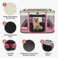 PAW BALLET playpen with retractable top providing shade during outdoor sessions.