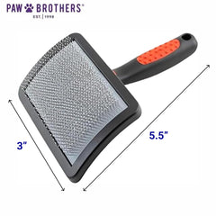 Ryan's Pet Supplies Paw Brothers curved slicker brush ergonomic handle enhances comfortable grooming.