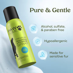 PAWFUME Blue Ribbon etiqueta detalle: diseño de botella con marca y fórmula suave.