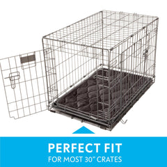 Paw Inspired crate mat gray inner layers illustrate moisture-wicking and absorbent core