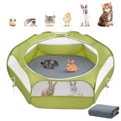 Pawaboo 2-in-1 playpen green closed shows secure, chew-resistant containment for small pets.